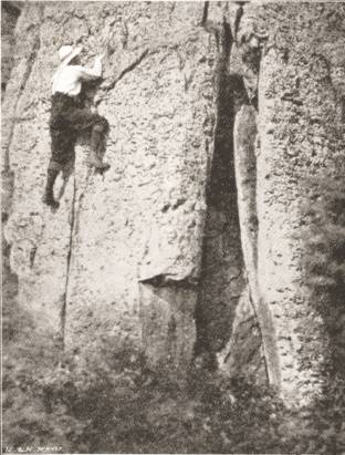 A Face Climb on Dolomite Rocks By Claude Barton.  (c) Yorkshire Ramblers' Club