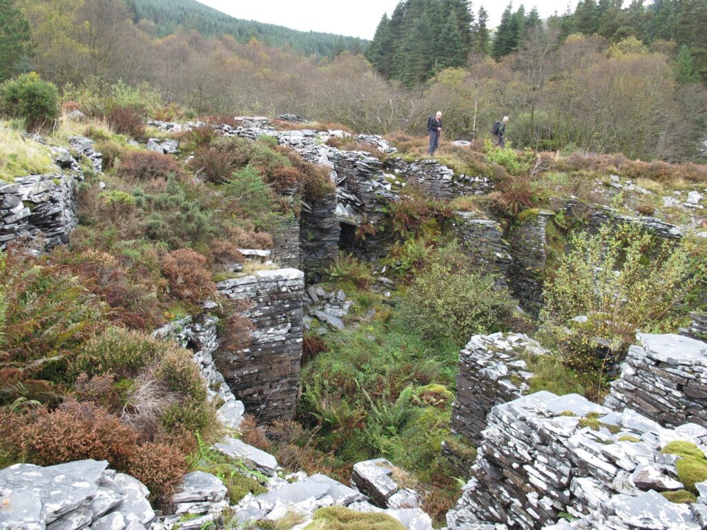 Tim and Iain investigating the ruins of Bryn Eglwys slate quarries