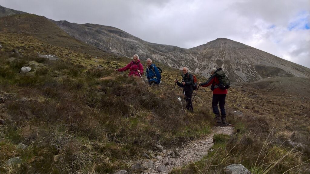 Helen, Michael, Nick and Tim heading for Beinn Eighe