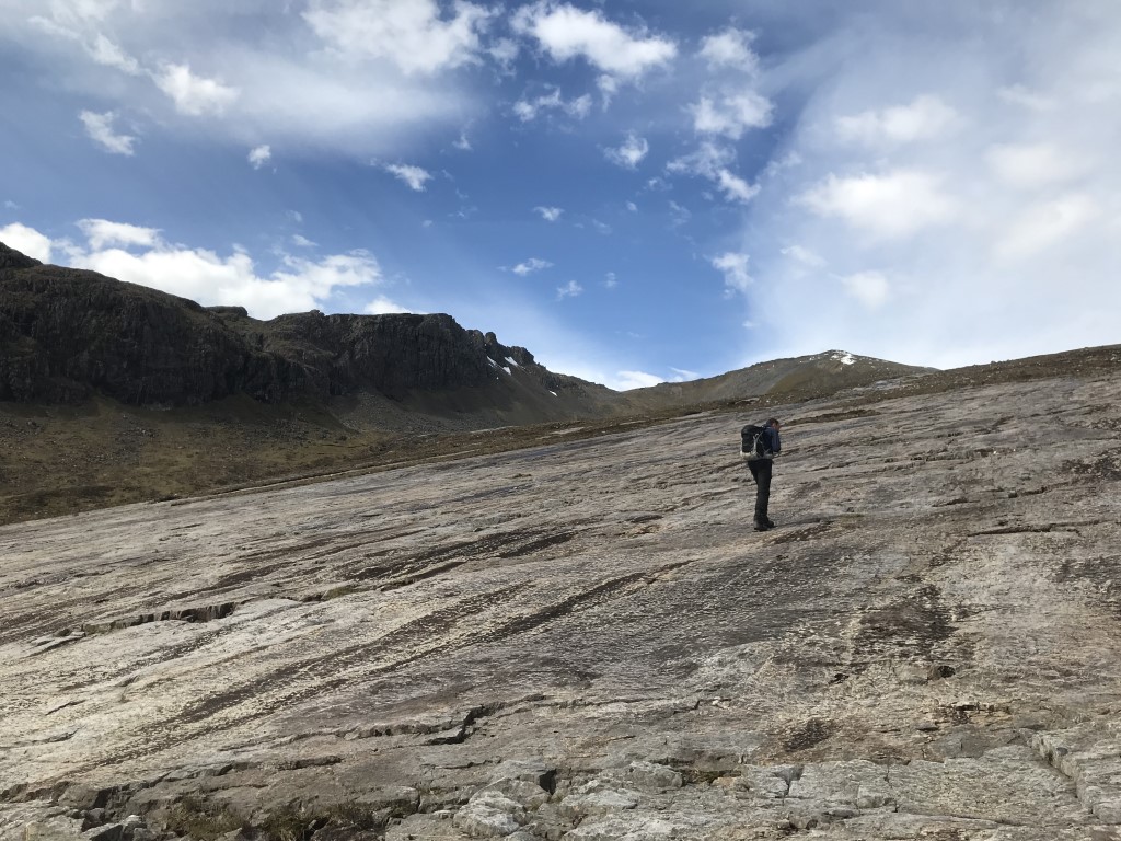 Mick on the quartzite slabs of Sgurr Ban